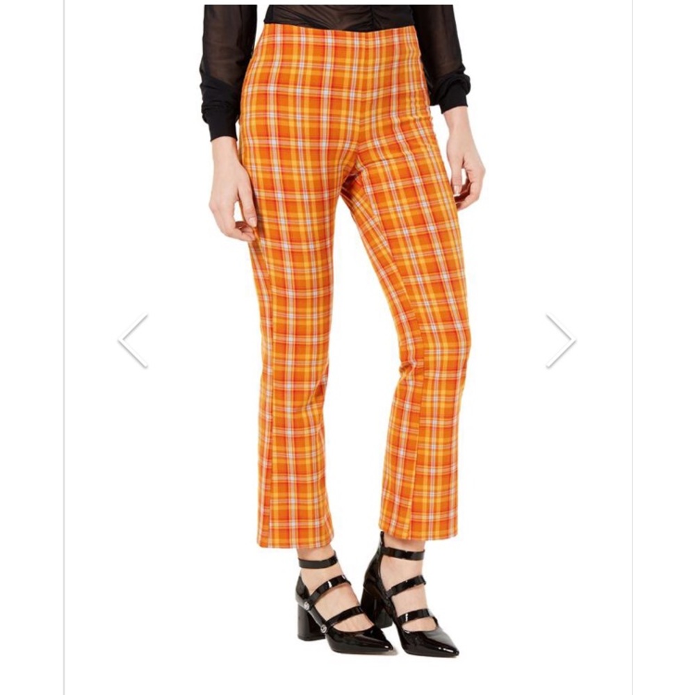 Guess Orange plaid flare pants size 8